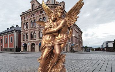 廣場(chǎng)戶(hù)外玻璃鋼仿銅情侶愛(ài)神雕塑