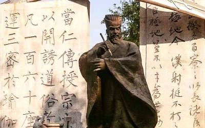 校園擺放的中國古代著名書法家柳公權(quán)玻璃鋼仿銅雕塑像