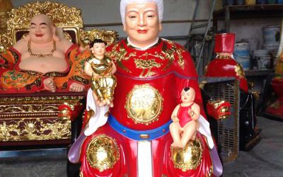 桃花圣母教主玻璃鋼彩繪寺廟供奉十二老母雕塑