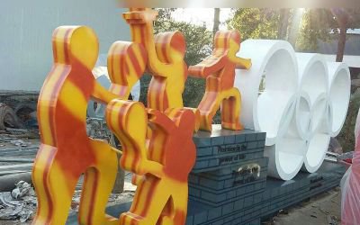 公園景區創意玻璃鋼五環雕塑