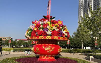 天安門廣場門口玻璃鋼彩繪大花籃雕塑