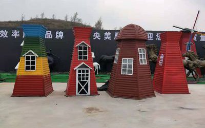 兒童游樂場彩三色玻璃鋼風車雕塑