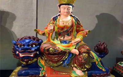 寺廟玻璃鋼彩繪菩薩文殊普賢雕塑