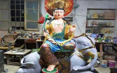 玻璃鋼彩繪寺廟人物景觀佛像文殊普賢雕塑