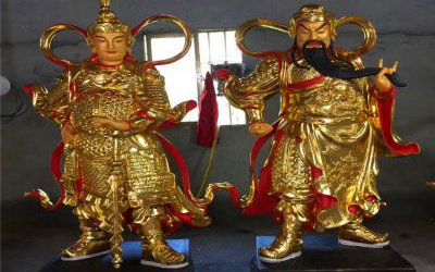 玻璃鋼彩繪漆金寺廟庭院關(guān)公雕塑