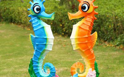 戶外草坪玻璃鋼彩繪卡通海洋生物海馬雕塑