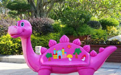 兒童游樂園室內玻璃鋼卡通恐龍動物休閑座椅雕塑