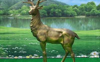公園玻璃鋼仿銅大型景觀梅花鹿雕塑