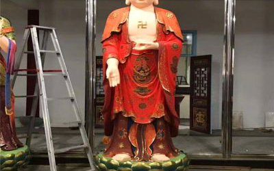 景區寺廟玻璃鋼彩繪供奉佛像三圣佛雕塑