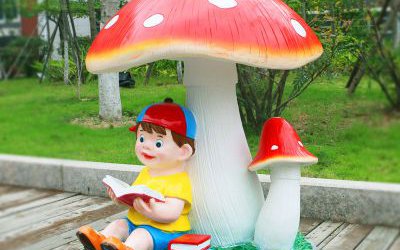 戶外大型景觀玻璃鋼彩繪卡通蘑菇雕塑