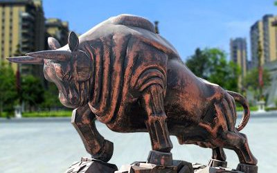 城市廣場玻璃鋼仿銅戶外大型華爾街牛雕塑