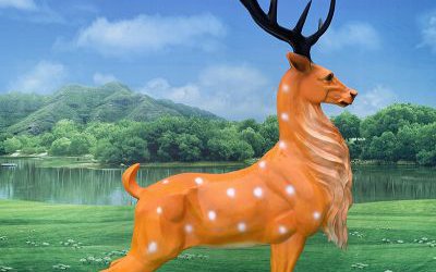 戶外大型仿真動(dòng)物景觀玻璃鋼梅花鹿雕塑