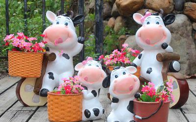 花園創意玻璃鋼可愛卡通奶牛雕塑