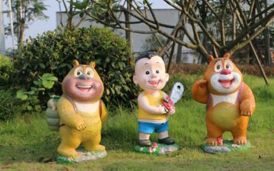 兒童游樂園擺放熊出沒小光頭強玻璃鋼卡通動畫人物雕塑