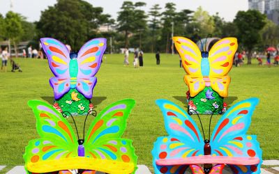 玻璃鋼彩繪創意戶外園林蝴蝶雕塑